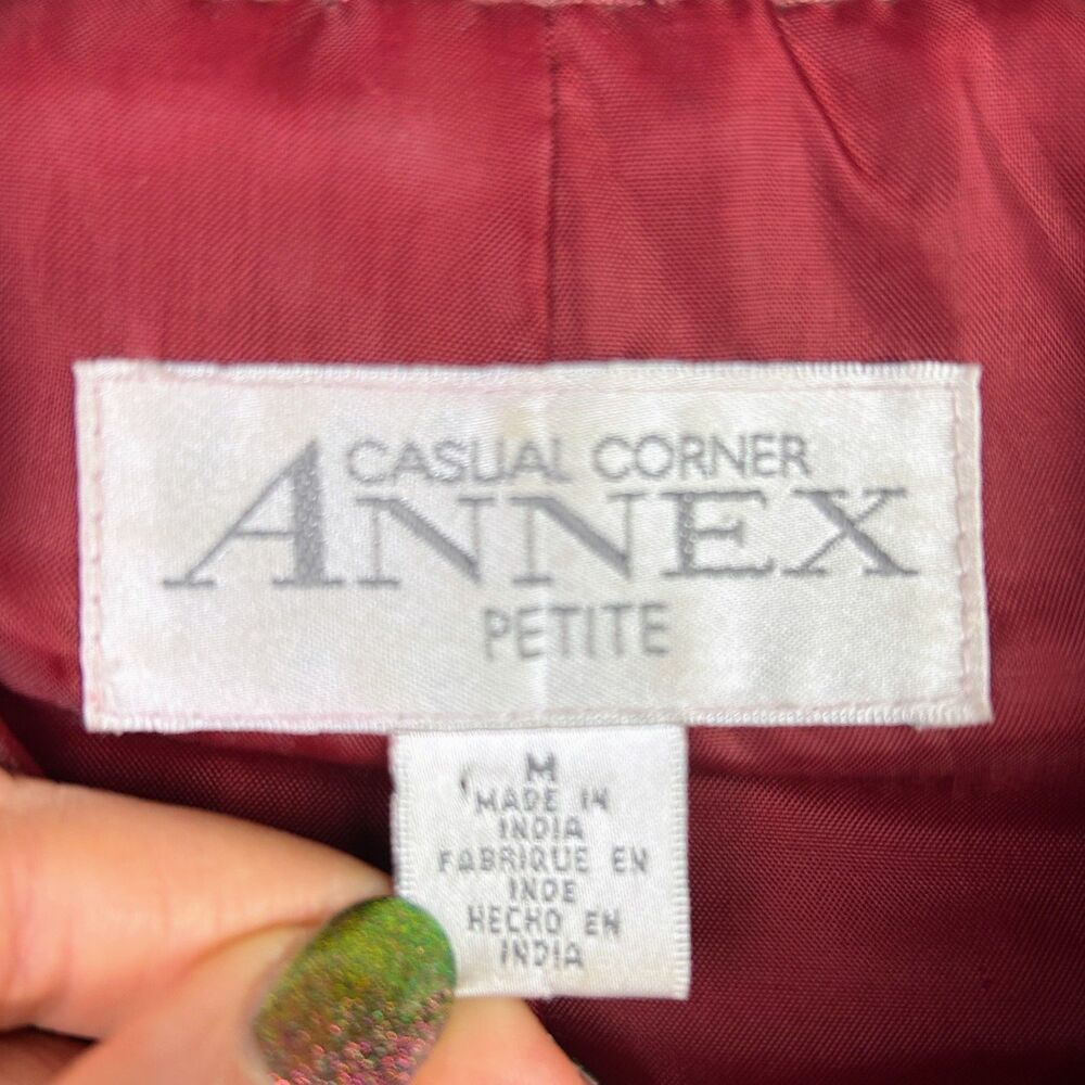 Casual Corner Annex Petite 90's Red Leather Jacket Zip Front Racing Lined M - Picture 12 of 16
